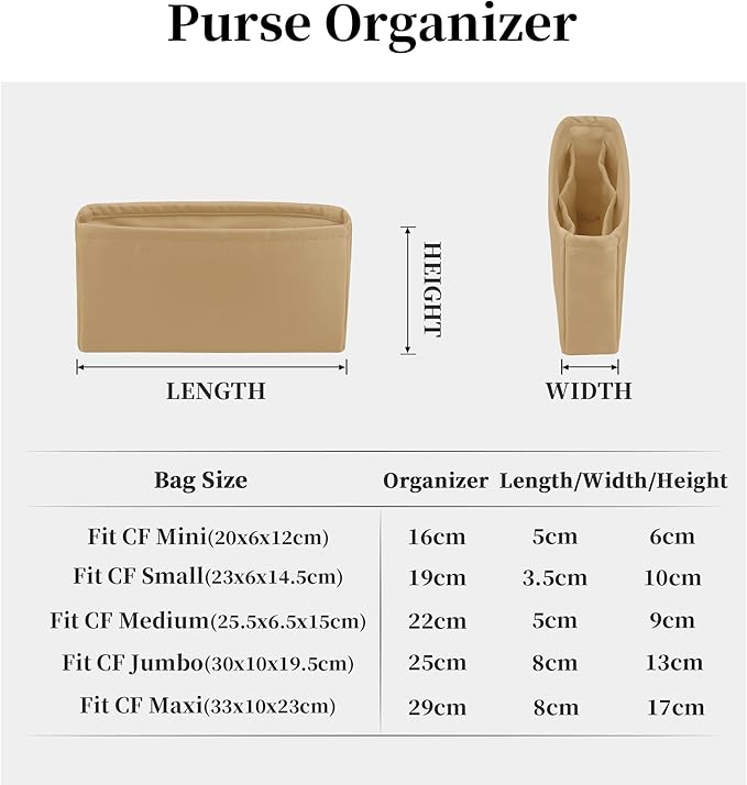 Classic Flap Bag Organizer Insert, Purse Organizer Insert Compatible with Chanel Classic Flap Mini, Lightweight Purse Divider with Pockets (Chai, CF Mini)