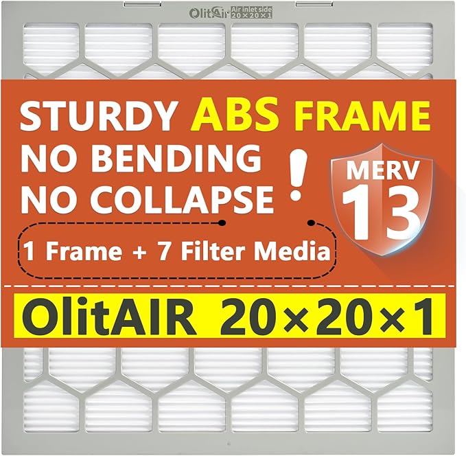 20x20x1 MERV 13 Air Filter,AC Furnace Air Filter,Reusable ABS Plastic Frame, 7 Pack Replaceable Filter Media (Actual Size: 19 3/4" x 19 3/4" x 3/4")