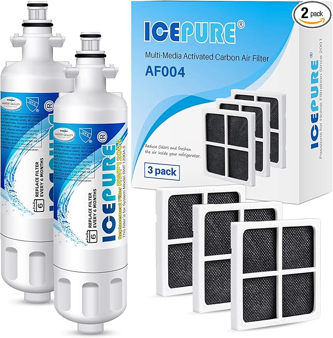 ICEPURE ADQ36006101 9690 Water Filter Replacement for LG LT700P, Kenmore Elite 46-9690 ADQ36006102, CLCH106, RWF1052 LFX28968ST LFXS29626S LFXS30766S and ICEPURE LT120F Fresh Air Filte, 2PACK