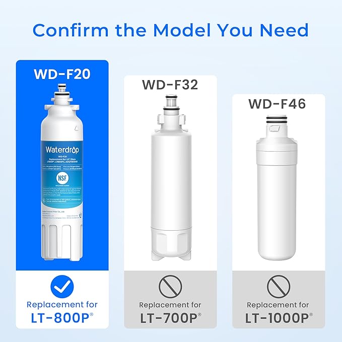Waterdrop ADQ73613401 Refrigerator Water Filter & Air Filter, Replacement for LG® LT800P®, ADQ73613408, ADQ75795104, ADQ73613402, Kenmore 9490, 46-9490, LSXS26326S, LMXC23746S, LSXS26366S