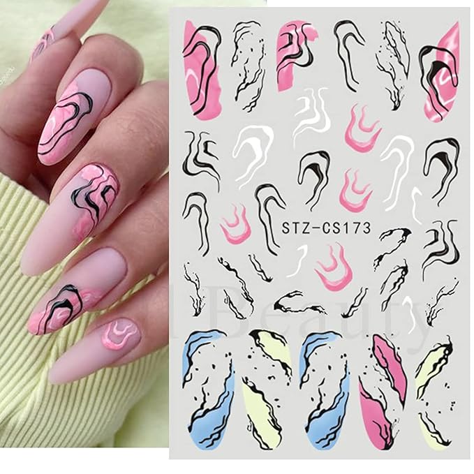 Color Smudge Nail Art Adhesive Sticker 3D Self-Adhesive Nail Decals Art Design Holographic Colorful Ripple Nail Art Sticker Decoration for Women Manicure Tips Acrylic Nails DIY Nails Art Supplies