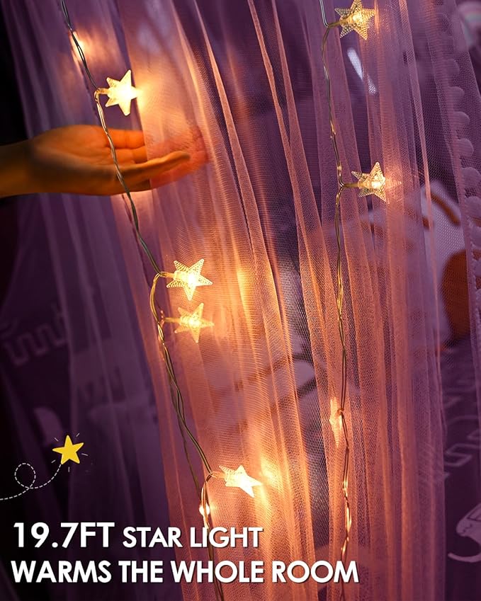 Princess Bed Canopy with Star Lights for Girls, Play Tent Canopy Bed Curtain Indoor Room Decor Stuff Gift for Kid Boys Bunk Twin Full Size Bed Reading Nook Hanging Dome Mosquito Net Pink