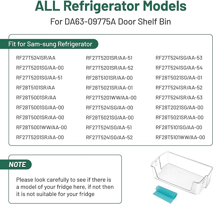 UPGRADED DA63-09775A Fridge Right Door Shelf Bin for RF28T5001SR RF28T5021SR RF27T5201SR RF27T5241SR RF28T5101SR RF28T5001SG, Compatible with Sam-sung Refrigerator Door Shelves By Fetechmate