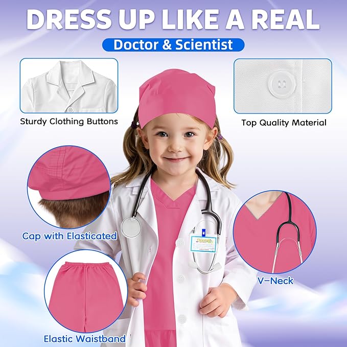 RioRand Doctor Costume for Kids With Stethoscope Lab Coat Career Day Costume Halloween Dress Up For Boys Girls 3-12