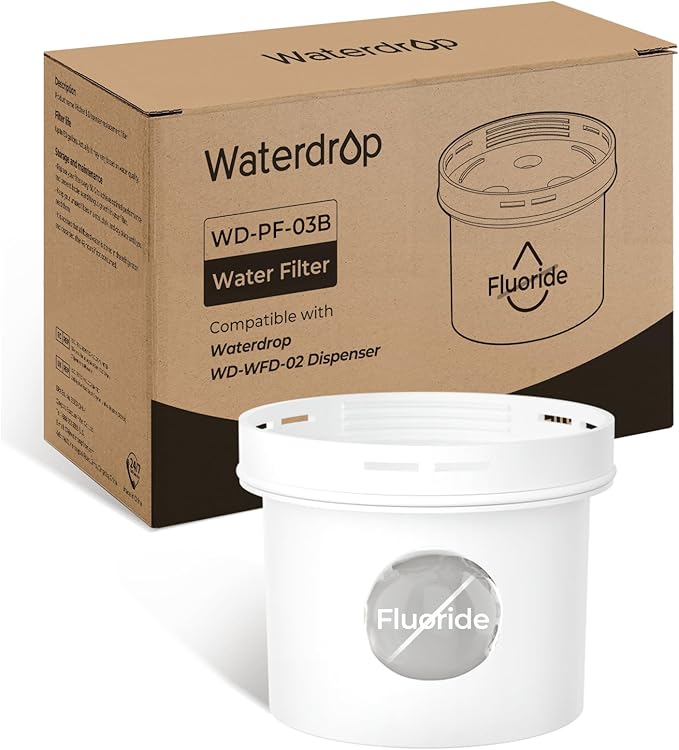 Waterdrop PF-03B Water Filter Replacement for Waterdrop WFD-02L/WFD-02W Fluoride Reduction Dispenser Filtration System, Reduce PFOA/PFOS, Last Up to 150 Gallons or 2 months, 1 Pack