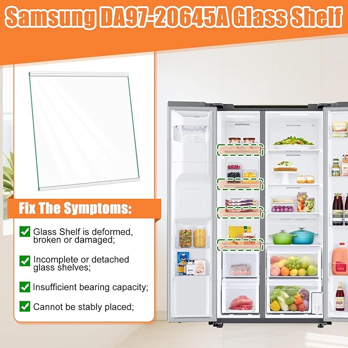 Upgraded DA97-20645A Freezer Glass Shelf Compatible with Samsung Fridge Shelf Replacement RS27T5200SR Refrigerator Glass Shelf For Samsung Refrigerator Parts Replacement Freezer Shelves Tempered Glass