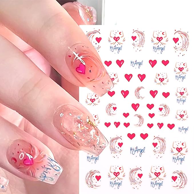 6 Sheets Heart Nail Art Adhesive Sticker 3D Self-Adhesive Nail Decals Art Design Holographic Stars Butterfly Nail Art Sticker Decoration for Women Manicure Tips Acrylic Nails DIY Nails Art Supplies
