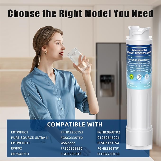 Water Filter Replacement for EPTWFU01,Water Filter Compatible with Frigi-daire EPTWFU01, EWF02, Pure Source Ultra II,Pack of 3