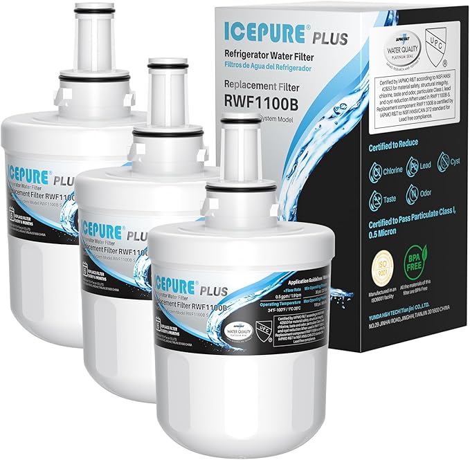 ICEPURE PLUS DA29-00003G NSF/ANSI 53 & 42 Certified Refrigerator Water Filter, Remove Lead, Replacement for Samsung DA29-00003B DA29-00003A, Aqua-Pure Plus, HDX FMS-1 HAFCU1 WF289 WSS-1 WFC2201, 3PACK