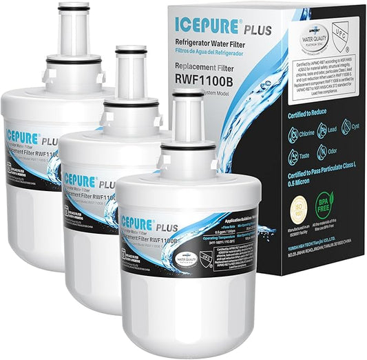 ICEPURE PLUS DA29-00003G NSF/ANSI 53 & 42 Certified Refrigerator Water Filter, Remove Lead, Replacement for Samsung DA29-00003B DA29-00003A, Aqua-Pure Plus, HDX FMS-1 HAFCU1 WF289 WSS-1 WFC2201, 3PACK