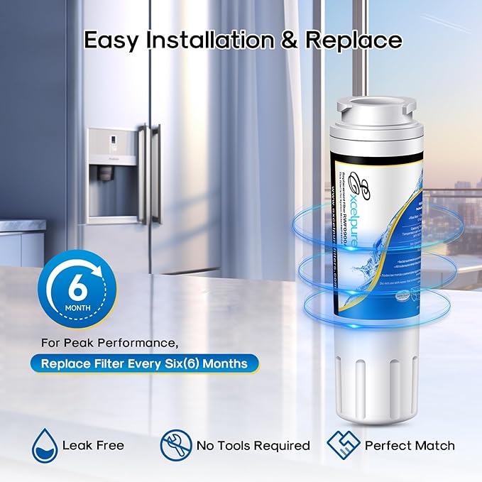 EXCELPURE UKF8001 Replacement for Whirlpool FILTER 4, EDR4RXD1, 4396395, WRX735SDBM00, RWF0900A, EFF-6007A, MFI2568AES, MFI2569VEM, RFC0900A, WF295, PURICLEAN II, Refrigerator Water Filter, 4PACK