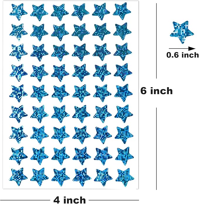 1620 Pack, 6 Colors, Holographic Small Star Stickers for Kids Reward, Behavior Chart, School Classroom Student Teacher Supplies, 0.6" Diameter
