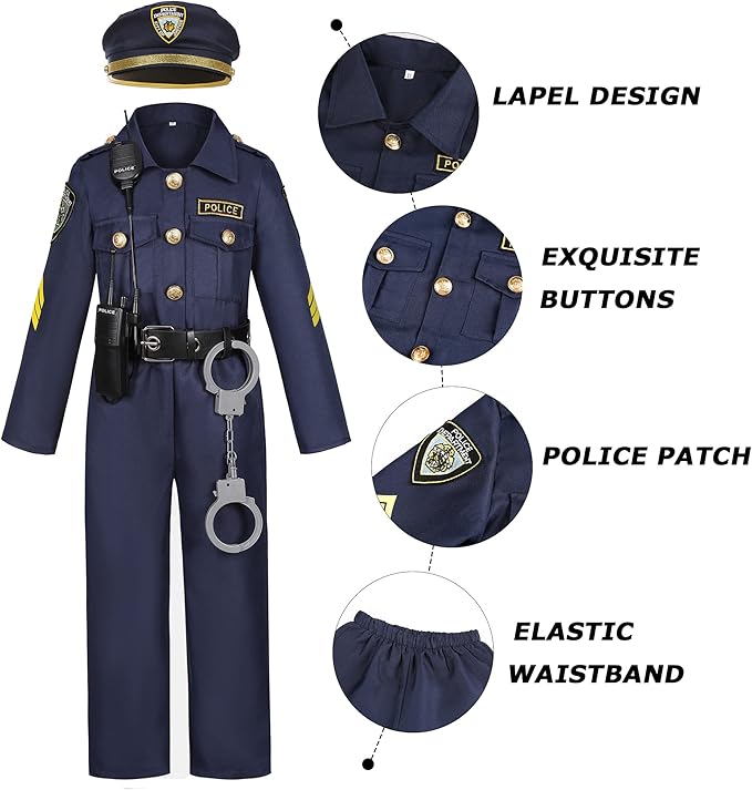 Kids Police Officer Costume Set For Boys Cop Uniform Costume for Halloween Cosplay Party