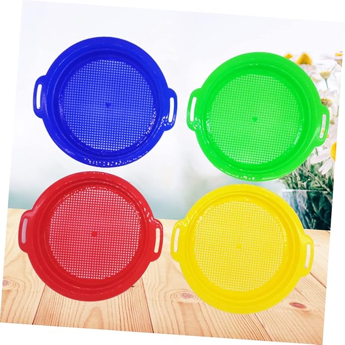 BESPORTBLE 4pcs Plastic Beach Sand Sieve for Lightweight and Sifters in Red Yellow Blue Green Outdoor Sandbox and Beach Play Accessories
