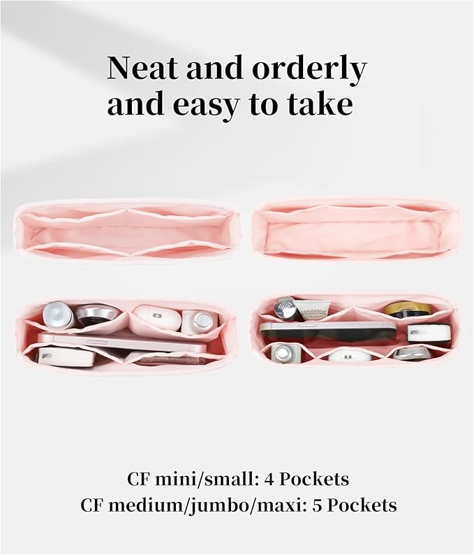 Classic Flap Bag Organizer Insert, Purse Organizer Insert Compatible with Chanel Classic Flap Small, Lightweight Purse Divider with Pockets (Rose Sakure, CF Small)