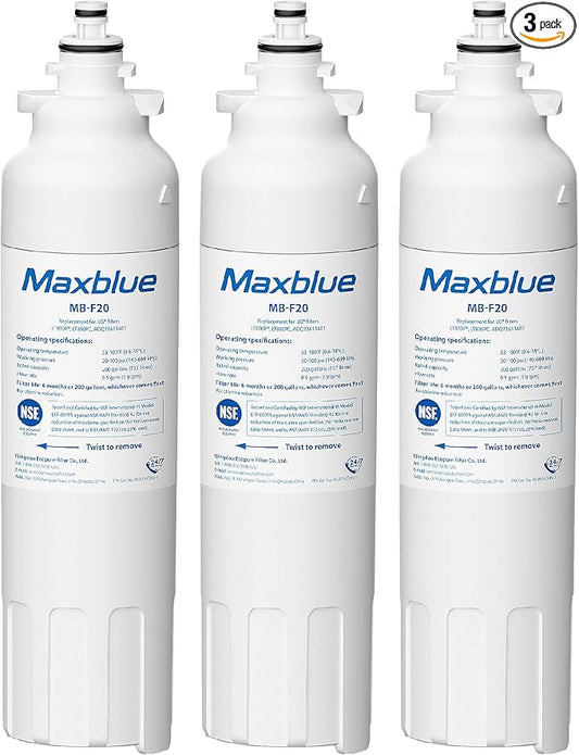 Maxblue ADQ73613401 Refrigerator Water Filter, Replacement for LG® LT800P®, ADQ73613402, ADQ73613408, ADQ75795104, Kenmore 9490, LSXS26326S, LMXC23746S, WF-LT800P, 469490, LMXC23746D, Pack of 3