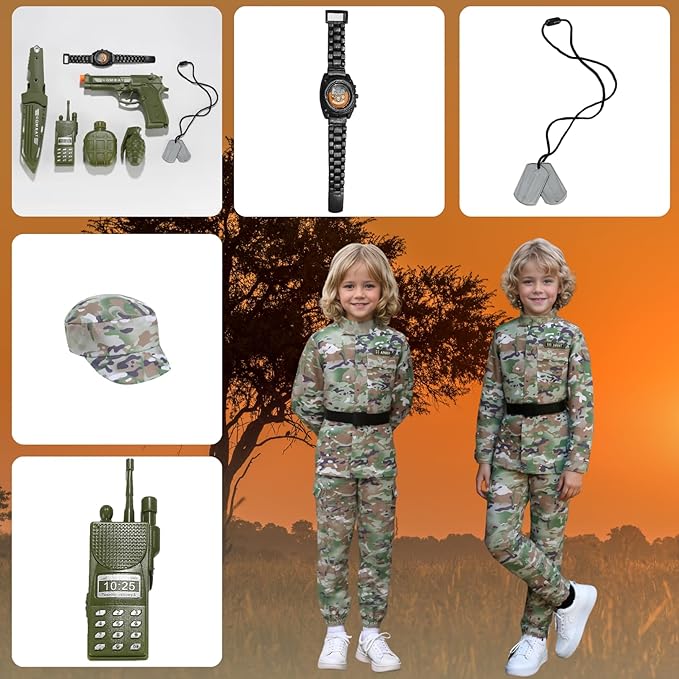 LMYOVE Boys Army Costume Soldier Outfit For kid Halloween Dress up