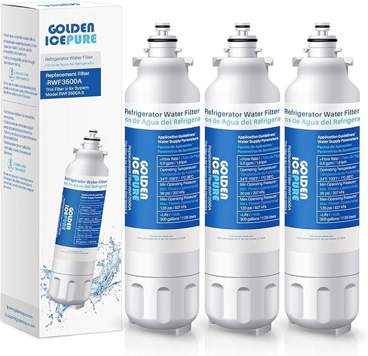 GOLDEN ICEPURE RWF3500A Refrigerator Water Filter Replacement for LG LT800P, 469490, WS620A, LSC22991ST, LSXS26366S, ADQ73613401, LSXS26366D, LUPXS3186N, LSXS26386S LMXS30776D 3Pack