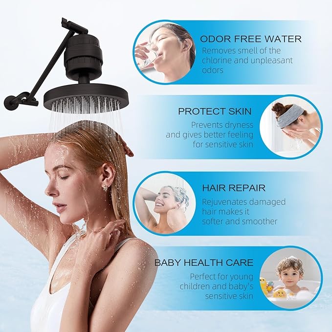 Yodel Oil Rubbed Bronze Shower Filter with 6 Cartridge - Hard Water Softener, 99% Removes Chlorine & Impurities, Improves Skin & Hair Condition, Universal Fit for Shower Heads