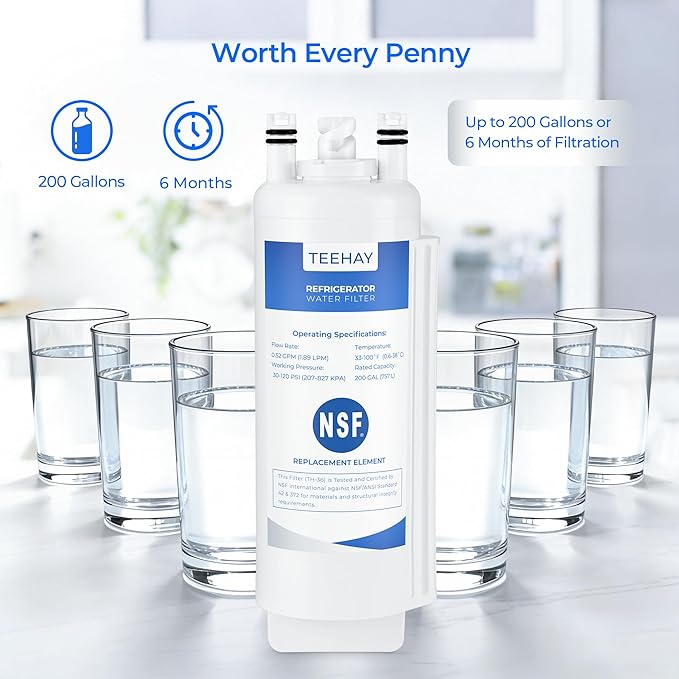 TEEHAY Filter A EDRARXD1 Water Filter, Compatible with Everydrop Filter A, EDRARXD1, Whirlpool WHRARXD1, WRSC5536RZ, WRSF5536RZ, KitchenAid KRSF536RPS, KRFF507HPS, Maytag MRSC6636RZ, 3 Pack