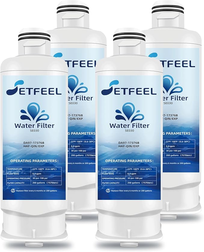 HAF-QIN DA97-17376B Refrigerator Water Filter for Samsung, Carbon Block Filtration, HAF-QIN/EXP Rs27t5200sr hafqin Rs22t5201sr RF28R7201SR RF32CG5400SR, Bespoke Water Filter 4 PacK SETFEEL