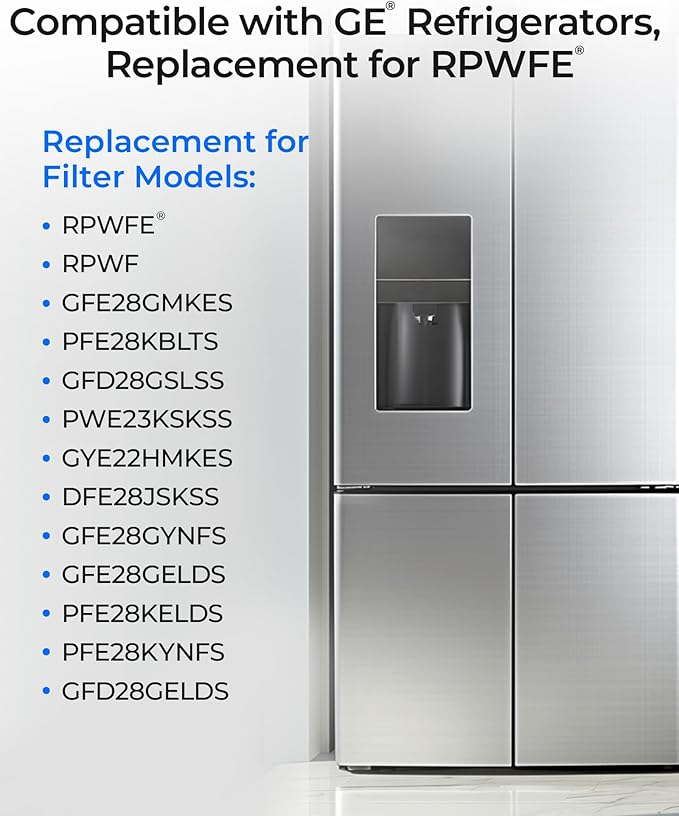 Waterdrop WD-F19C Replacement for GE® RPWFE®, RPWF (with CHIP) Refrigerator Water Filter, Compatible with GFE28GBLTS, GFE28GGKBB, GFE28GSKSS, PFE28KSKSS, PFE28KMKES, 2 Filters Package May Vary