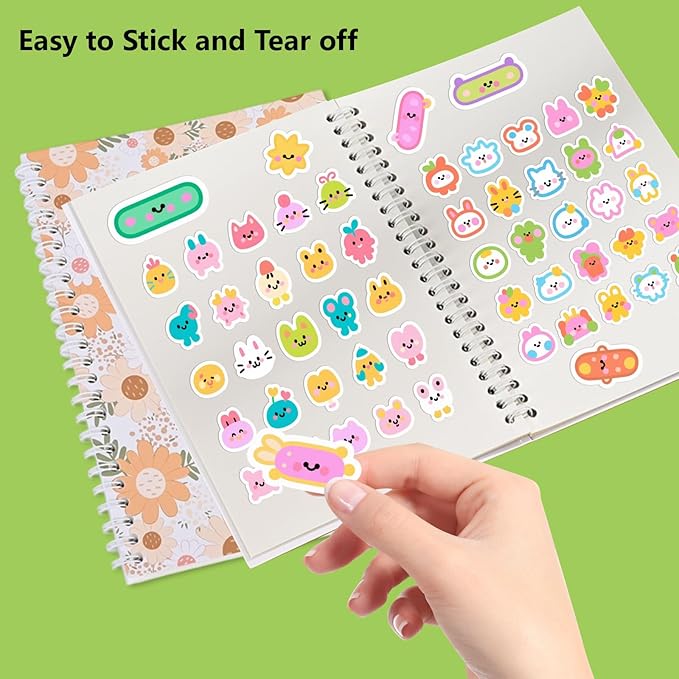BetterJonny 4 Pcs Reusable Sticker Book Collecting Album Blank Sticker Storage Organizer Book, A5 Size 24 Inner Pages Per Album, Release Paper for Collecting Stickers, Labels(Aesthetic Flowers)