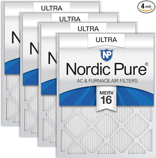 Nordic Pure 16x25x1 (Actual Size: 15 1/2 x 24 1/2 x 3/4) Pleated Ultra MERV 16 AC Furnace Air Filters–With 2.5X More Media for Allergy & Dust Relief, Max Efficiency & Low Airflow Resistance 4 Pack