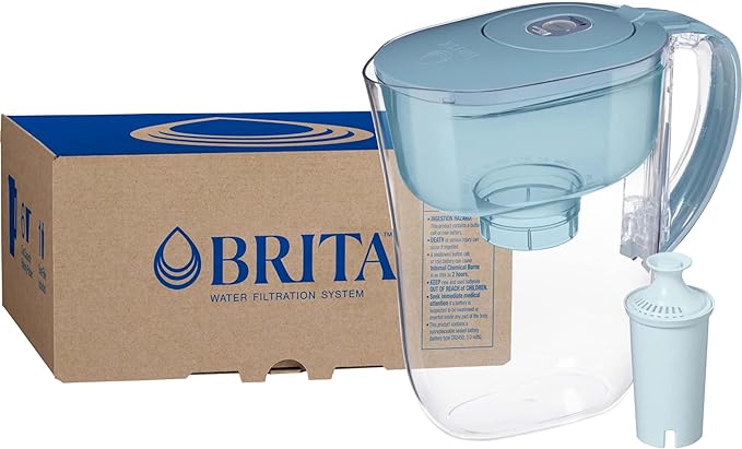 Brita Small 6 Cup Water Filter Pitcher, 1 BritaPlus Filter, Metro, Stone Blue (Package May Vary)