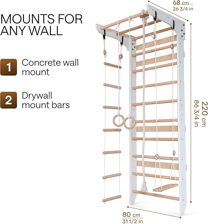 WEDANTA Wooden Swedish Ladder Wall Set – Kids Stall Bars for Exercise – Kids Swedish Gymnastic Wall Gym – Wood Stall Bar Gymnastics Playground – Best Gym for All Family