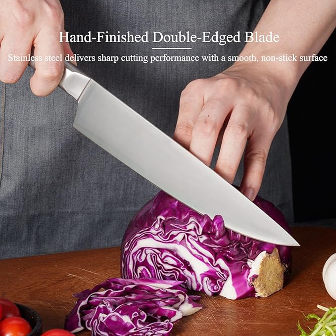 Silver Knife Set，6-Piece Stainless Steel Non-stick Dishwasher Safe Kitchen Knife Block Sets,With Double Sided Wooden Magnetic Block Holder,Gift for Housewarming Cooking Wedding