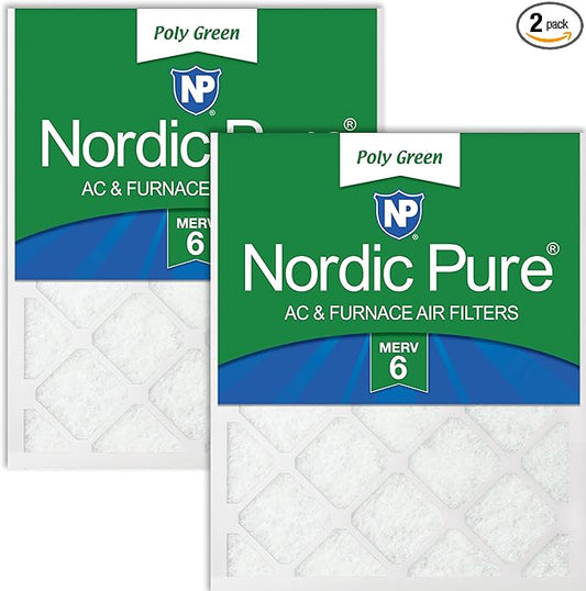 Nordic Pure 16x25x1 (Actual Size: 15 1/2 x 24 1/2 x 3/4) Poly Green MERV 6 AC Furnace Air Filters – Reduces Dust, Pollen, Pet Dander & Allergens – 2-Pack