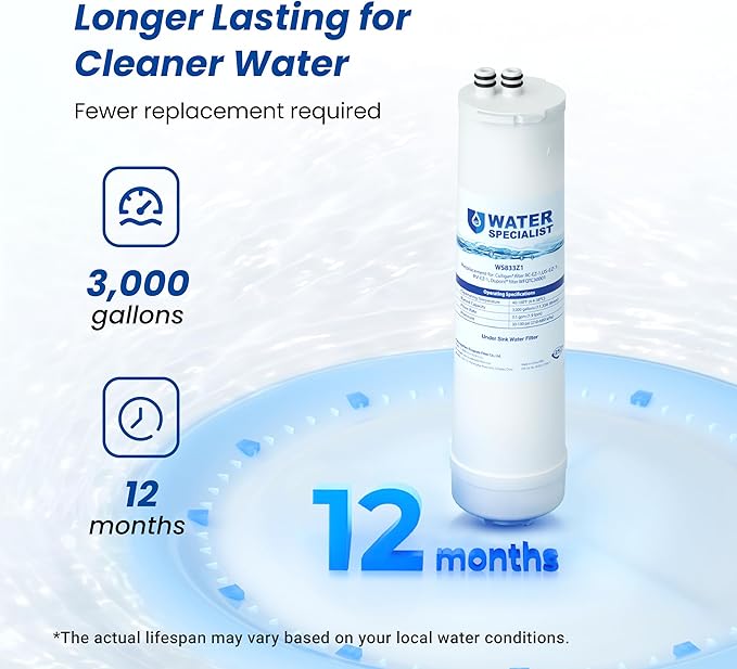 Waterspecialist RC EZ 1 Water Filter, Replacement for DuPont® Carbon 3000QT Filter, Culligan® RC-EZ-1, DuPont® WFQTC30001, WFQTC70001, Brita® USF-201, USF-202, 3K Gallons, 2 Pack