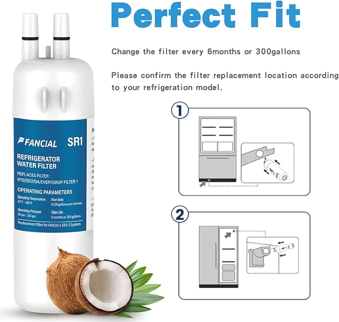 Fancial Refrigerator Water Filters Replacement for Whirlpool, Maytag, KitchenAid-Compatible with EDR1RXD1,W10295370A, Filter 1, WHR1RXD1,6-Month Long Life,four-pack