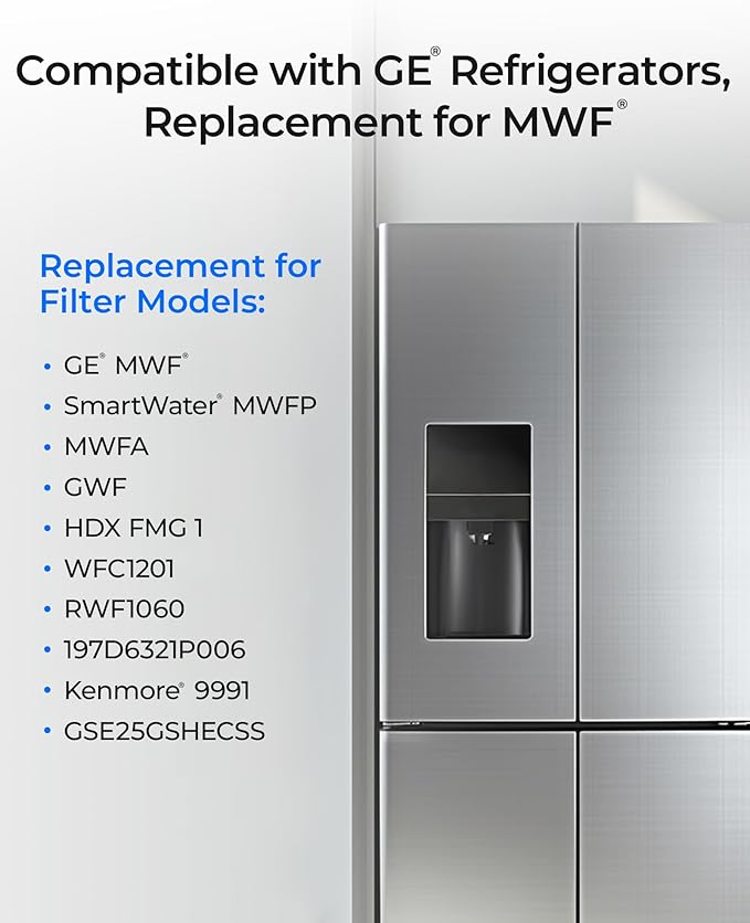 Waterdrop WD-F13 Replacement for GE® MWF® Water Filter, SmartWater® MWFP, GWF, HDX FMG-1, RWF1060, GSE25GSHECSS, 4 Filters(Package May Vary)