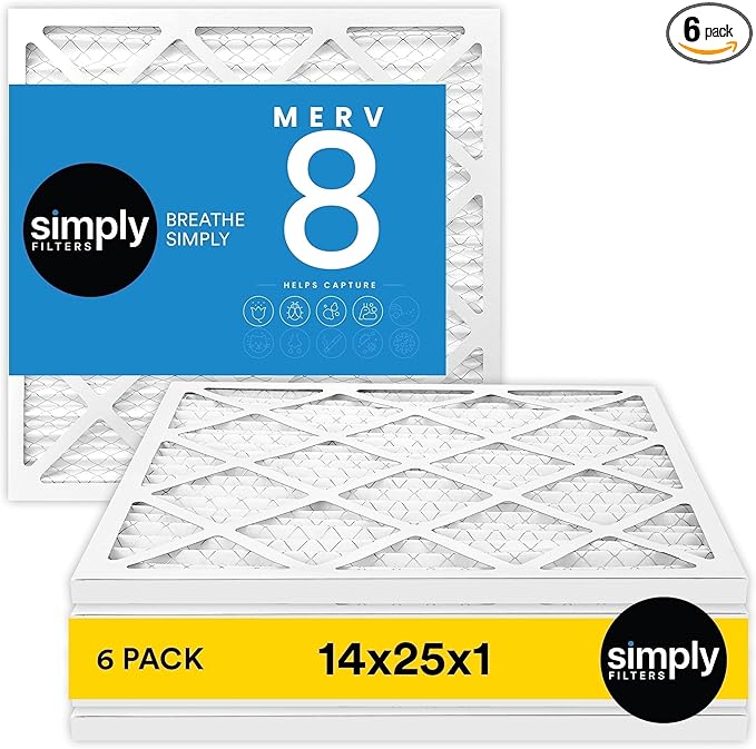 Simply 14x25x1 Air Filter, Merv 8, MPR 600, 6 Pack, Furnace Air Filter for HVAC (Actual Size: 13.75"x24.75"x0.75") DUST, Pet, & Allergy Control