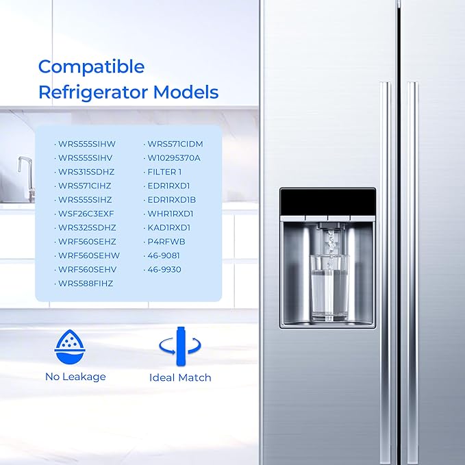 TEEHAY W10295370A Water Filter Replacement, Compatible with Whirlpool EDR1RXD1, EDR1RXD1B, EveryDrop Filter 1, W10295370, Whirlpool WHR1RXD1, KitchenAid KAD1RXD1, P8RFWB2L, P8WB2L, 4 Pack