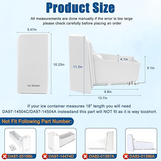 DA97-14504C, DA97-14504A Ice Container, Ice Bucket, Compatible with Samsung Ice Maker Replacement Ice Tray Ice Container Assembly Parts RF23J9011SR, RF23HTEDBSR, RF22KREDBSR Ice Bin,etc-1 yr Warranty