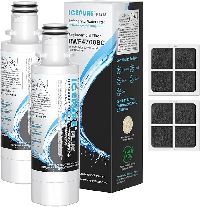 ICEPURE PLUS ADQ747935 NSF/ANSI 53 & 42 Certified Refrigerator Water Filter, Remove Lead, Replacement for LG LT1000P/PC/PCS Kenmore 9980 ADQ74793501 ADQ74793502 LMXS28626S and LT120F Air Filter 2Combo