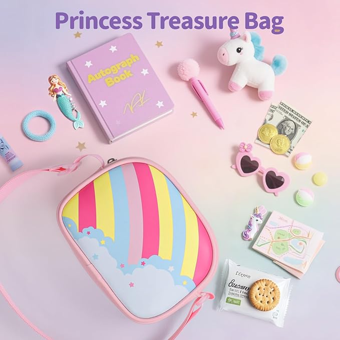 Girls Purse with Gift Box - Little Girl Purse for 3 4 5 6 7 8 Year Old Kids Birthday Christmas Gifts Cute Kids Crossbody Bag with Adjustable Strap, Pink Rainbow