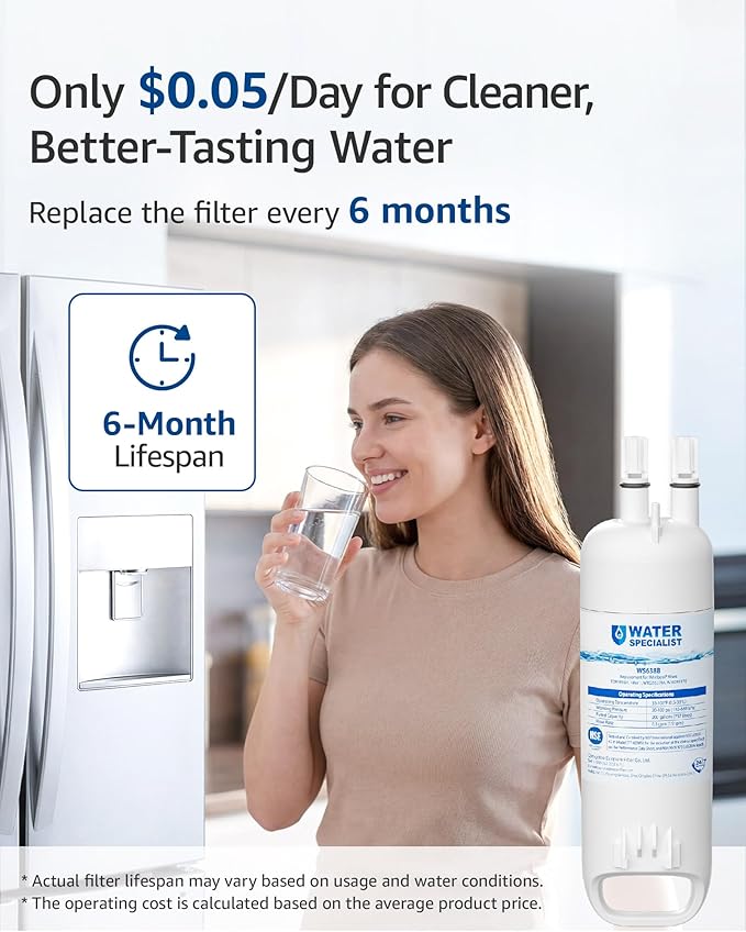 Waterspecialist EDR1RXD1 Water Filter Replacement for W10295370A, Everydrop® Filter 1, EDR1RXD1B, P8RFWB2L, P4RFWB, Kenmore® 46-9081, 46-9930, WS638 Refrigerator Water Filter, 4 Filters