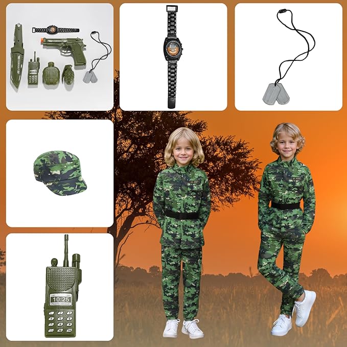 LMYOVE Boys Army Costume Soldier Outfit For kid Halloween Dress up