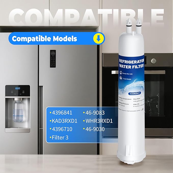 4396841 Water Filter Compatible with EDR3RXD1,Filter 3,WHR3RXD1,KAD3RXD1,4396841,Kenmore 46-9083 water filter,Park of 4,By YPMQY