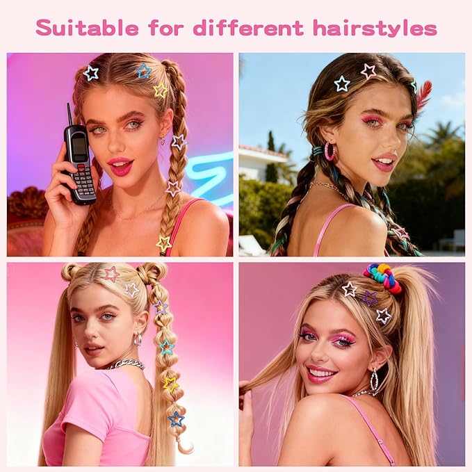 24Pcs Star Hair Clips Y2K Cute Star Hair Clips for Women Snap Metal Stars Barrettes for Long Short Curly Thin Thick Hair Bulk Pink Blue Purple Yellow Kawaii Hair Accessories for Girls Styling Tools