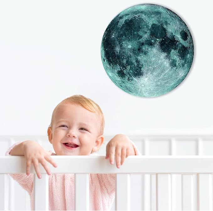 Glow in The Dark Moon Wall Decal, Glow in The Dark Stickers for Kids Bedroom, Glow in The Dark Moon Stickers for Ceiling, Glow in The Dark Poster 11.8 inch