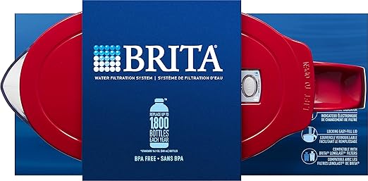 Brita Water Filter Pitcher for Tap and Drinking Water with 1 Standard Filter, Lasts 2 Months, 6-Cup Capacity, BPA Free, Red