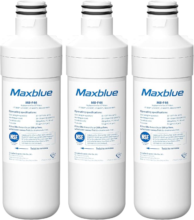 Maxblue LT1000PC ADQ747935 Replacement for LG® LT1000P®, LT1000PCS, LFXC24796S, LFXS28596S, LMWS27626S, ADQ74793501, ADQ74793502, Kenmore 46-9980, 9980 Refrigerator Water Filter, Pack of 3
