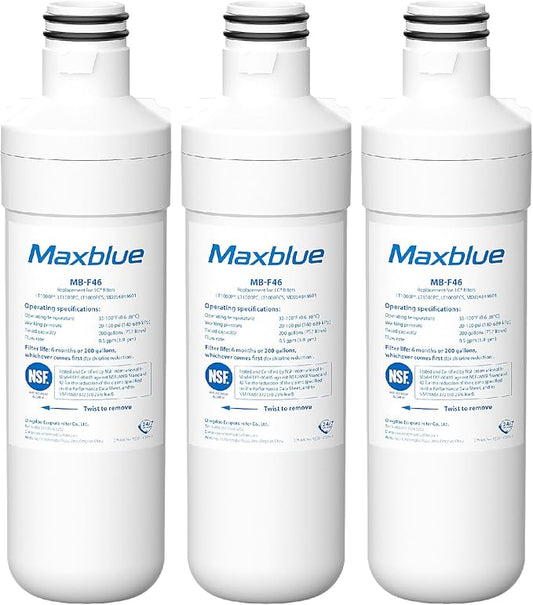 Maxblue LT1000PC ADQ747935 Replacement for LG® LT1000P®, LT1000PCS, LFXC24796S, LFXS28596S, LMWS27626S, ADQ74793501, ADQ74793502, Kenmore 46-9980, 9980 Refrigerator Water Filter, Pack of 3