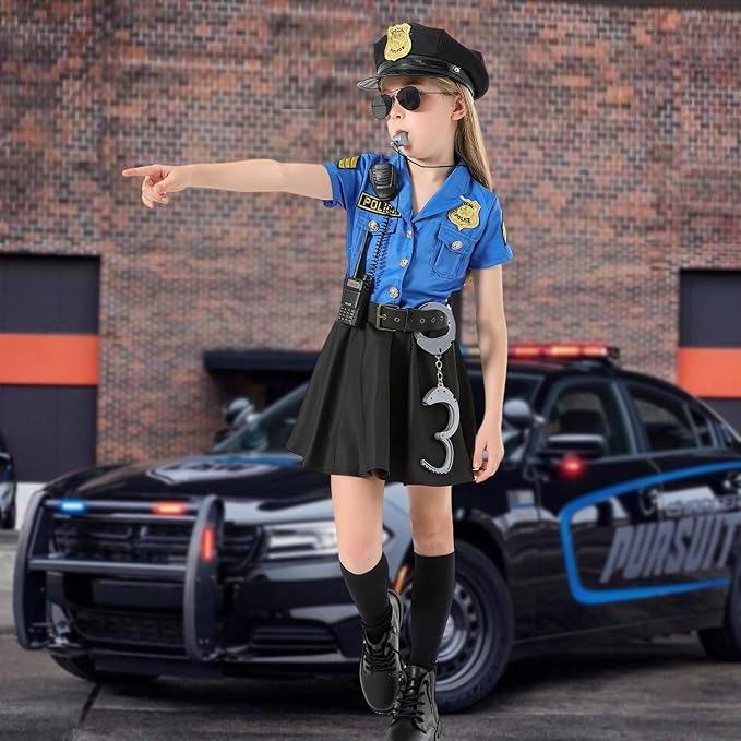 Police Costume for Girls Kids Cop Halloween Costumes Toddler Police Officer Uniform Outfit with Policeman Accessories