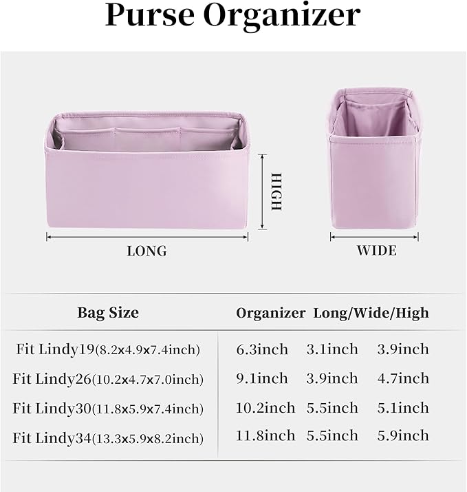 Bag Organizer Insert for Lindy34, Silky Satins Inner Bag Compatible with Lindy Bag, Lightweight Bag Storage, Large Handbag Insert with Pockets(Mauve Sylvestre, Lindy34)